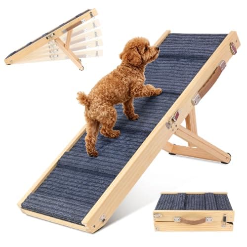 Relahous Folding Solid Wood Bed Ramp, 5 Heights