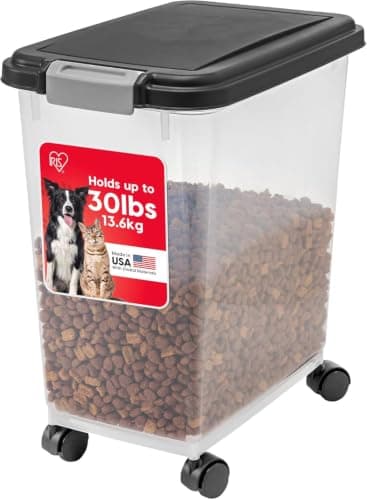 IRIS USA Airtight Pet Food Rolling Container, 33 qt