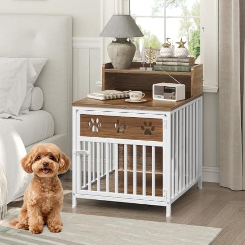 YATINEY Dog Crate Furniture with Storage, Two-Tier